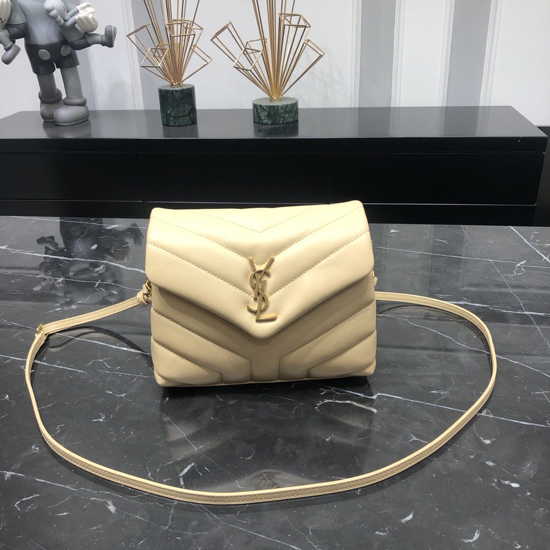 Saint Laurent Loulou Toy Quilted Calfskin Shoulder Bag Handbag Beige 678401 Gold